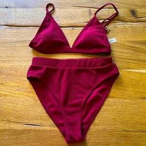 Hollister Maroon bikini top and high waisted bottoms